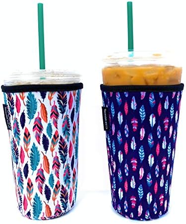  Axendale And Co Reusable Neoprene Insulator Sleeves For Large Sized Iced Coffee And Cold Drink Cups (2 PK Large 32oz, Black Smooth)