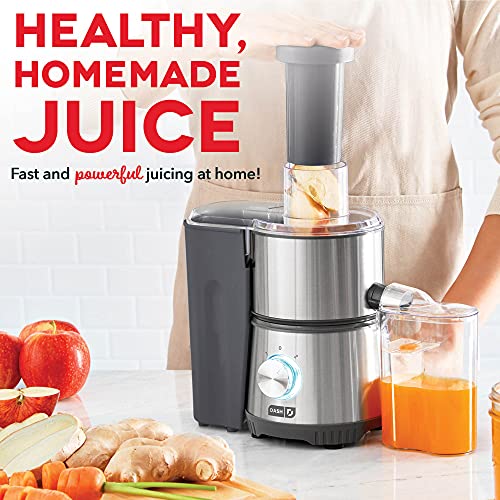 Dash Ash Compact Centrifugal Juicer, Press Juicing Machine, 2-Speed, 2" Wide Feed Chute For Whole Fruit Vegetable, Anti-drip, Stainless Steel Sieve - Cool Grey
