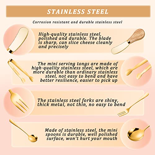  Cheese Butter Spreader Knives Set Charcuterie Accessories 16 Pcs Charcuterie Board Utensils Stainless Steel Spreader Knife With Wooden Handle Mini Serving Tongs Spoons Forks For Butter Cheese Pastry