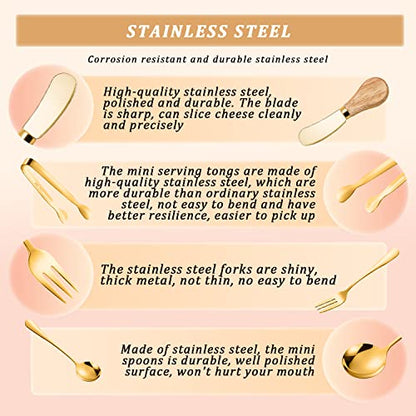  Cheese Butter Spreader Knives Set Charcuterie Accessories 16 Pcs Charcuterie Board Utensils Stainless Steel Spreader Knife With Wooden Handle Mini Serving Tongs Spoons Forks For Butter Cheese Pastry