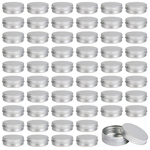  60 Pack 2 Oz Metal Round Tins Aluminum Tin Cans Containers With Screw Lid For Lotion Bars, Balms, Salve, Spices Or Beard Balm