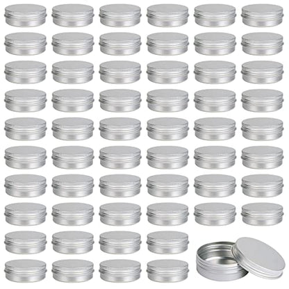  60 Pack 2 Oz Metal Round Tins Aluminum Tin Cans Containers With Screw Lid For Lotion Bars, Balms, Salve, Spices Or Beard Balm