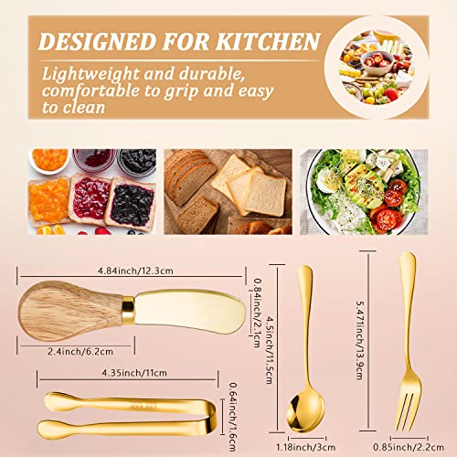  Cheese Butter Spreader Knives Set Charcuterie Accessories 16 Pcs Charcuterie Board Utensils Stainless Steel Spreader Knife With Wooden Handle Mini Serving Tongs Spoons Forks For Butter Cheese Pastry