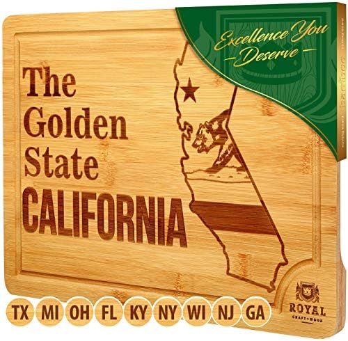  Bamboo State Cutting Board For Kitchen – California Cheese Board, Charcuterie Platter & Serving Tray, (15" X 10")