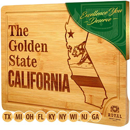  Bamboo State Cutting Board For Kitchen – California Cheese Board, Charcuterie Platter & Serving Tray, (15" X 10")