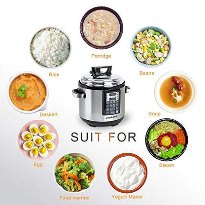  6QT 8 IN 1 Pressure Cooker MultiUse Programmable Instant Cooker Pressure Pot With Slow Cooker, Rice Cooker, Steamer, Sauté, Yogurt, Warmer
