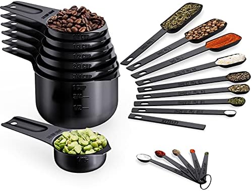  Measuring Cups & Spoons Set Of 21 - Includes 7 Stainless Steel Nesting Measuring Cups, 8 Measuring Spoons, 1 Leveler & 5 Mini Measuring Spoons, Ideal For Dry And Liquid Ingredients