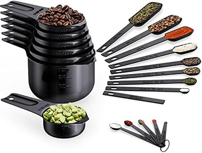  Measuring Cups & Spoons Set Of 21 - Includes 7 Stainless Steel Nesting Measuring Cups, 8 Measuring Spoons, 1 Leveler & 5 Mini Measuring Spoons, Ideal For Dry And Liquid Ingredients