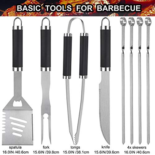  Grilljoy 24PCS BBQ Grill Tools Set With Meat Thermometer And Injector - Extra Thick Stainless Steel Fork, Spatula& Tongs - Complete BBQ Accessories In Aluminum Case - Perfect Grill Gifts For Men