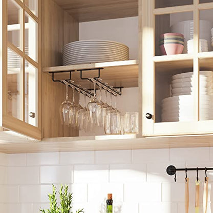  Wallniture Brix Wine Glass Holder Under Cabinet Kitchen Organization And Storage For Kitchen Decor, Black Iron 17 Inch Set Of 2