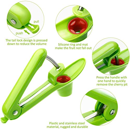  Cherry Pitter Tool, Cherry Corer Seed Remover Heavy-Duty Space-Saving Lock With Multipurpose Cleaning Brush For Make Fresh Cherry Dishes, Cherries Pie,Jam Cocktail (Green,2 PCS)