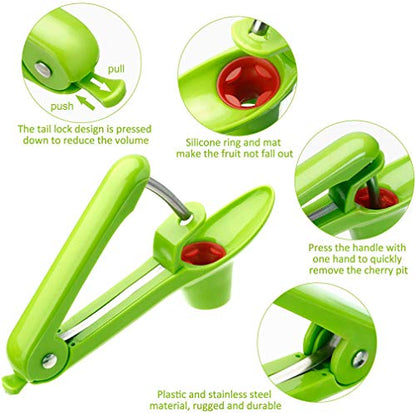  Cherry Pitter Tool, Cherry Corer Seed Remover Heavy-Duty Space-Saving Lock With Multipurpose Cleaning Brush For Make Fresh Cherry Dishes, Cherries Pie,Jam Cocktail (Green,2 PCS)