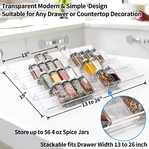  MIUKAA Clear Acrylic Spice Drawer Organizer, 4 Tier- 2 Set Expandable From 13" To 26" Seasoning Jars Drawers Insert, Kitchen Spice Rack Tray For Drawer/Countertop (Jars Not Included)