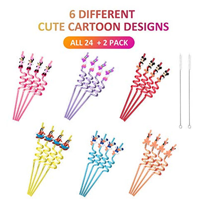  24 Mouse Straws With 2 Cleaning Brush 6 Designs Great For Mickey Theme Birthday Minnie Party Favors And Party Supplies