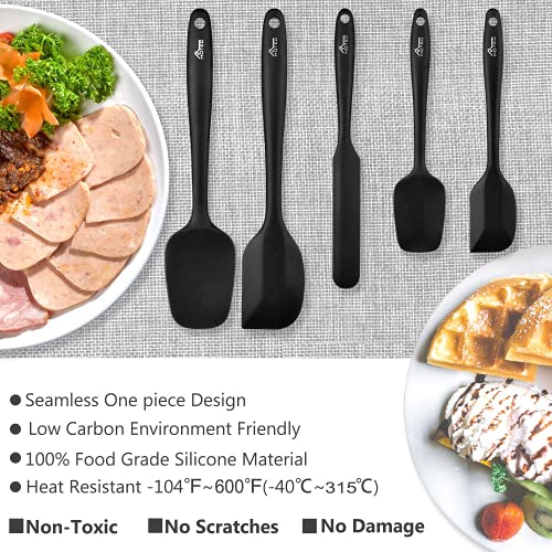  Food Grade Silicone Rubber Spatula Set For Kitchen Baking, Cooking, And Mixing High Heat Resistant Non Stick Dishwasher Safe BPA-Free Black Set Of 5