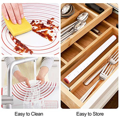  Silicone Pastry Mat For Rolling Dough, 28" X 20" Non Slip Extra Thick Large Baking Mat With Measurement Fondant Mat, Dough Mat, Counter Mat For Cookies, Macarons, Bread, Pizza - Red