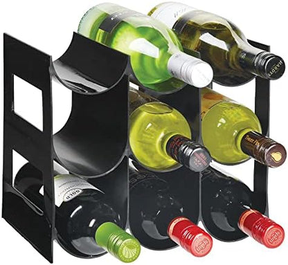  Plastic Free-Standing Water Bottle Organization/Wine Rack Storage Organizer For Kitchen Countertops, Cabinet, Bin, Pantry, Fridge, Refrigerator, 3 Tiers, 9 Bottles, Lumiere Collection - White