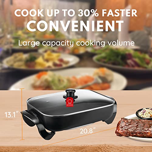  Black Electric Skillet With Tempered Glass Lid, 16 Inch, Non-Stick.