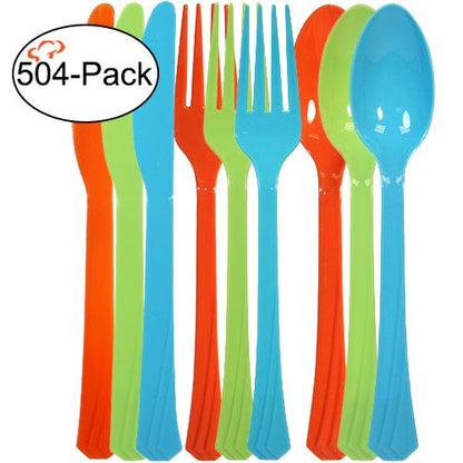  72-Pack Plastic Cutlery Set Heavy Duty Colored Plastic Silverware Set Includes 24 Forks, 24 Teaspoons, And 24 Knives In Lime Green, Island Blue And Pearl…