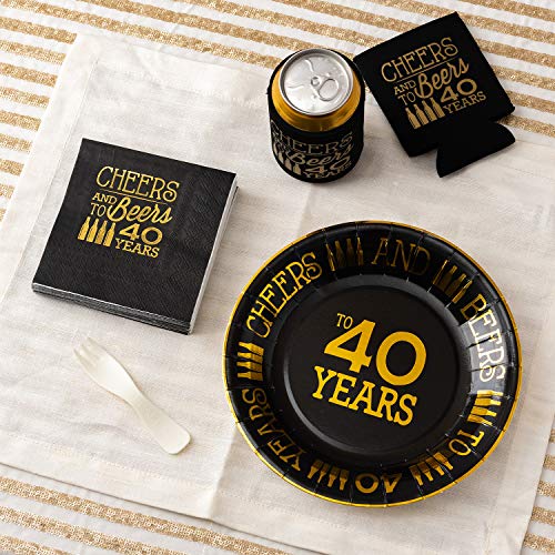  40th Birthday Plates Black And Gold Dessert, Buffet, Cake, Lunch, Dinner Plates For 40th Birthday Decorations Party Supplies, Cheers To 40 Years! 50 Count, 9" Plate