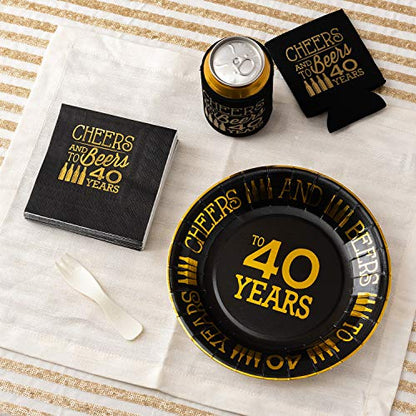  40th Birthday Plates Black And Gold Dessert, Buffet, Cake, Lunch, Dinner Plates For 40th Birthday Decorations Party Supplies, Cheers To 40 Years! 50 Count, 9" Plate