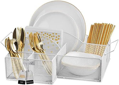  Countertop Silverware Caddy, 8 Compartment Paper Plate And Cutlery Caddy For Plates, Bowls, Forks, Spoons, Knives, Napkins, Perfect Flatware & Utensil Holder For Party, Picnic, Home, RV - Black