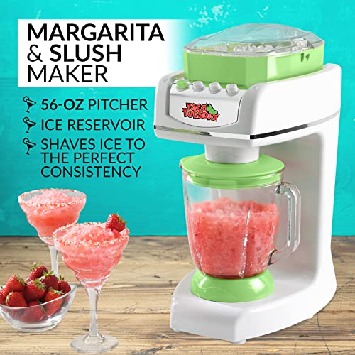  Taco Tuesday 56-Oz. Margarita & Slush Maker, Shave, Blend, And Shave-Blend Settings, Water Drip Reservoir And Cord Storage Included, White/Lime Green