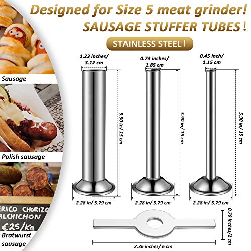  4 Pieces Sausage Maker Kit Include 3 Pieces Sausage Stuffer Tubes Stainless Steel Grinder Stuffer Tubes In 3 Sizes With Stainless Steel Sausage Stuffer Ring For Size 5 Meat Grinder Food Grinder