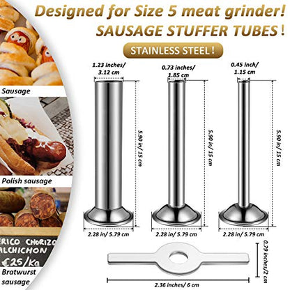  4 Pieces Sausage Maker Kit Include 3 Pieces Sausage Stuffer Tubes Stainless Steel Grinder Stuffer Tubes In 3 Sizes With Stainless Steel Sausage Stuffer Ring For Size 5 Meat Grinder Food Grinder