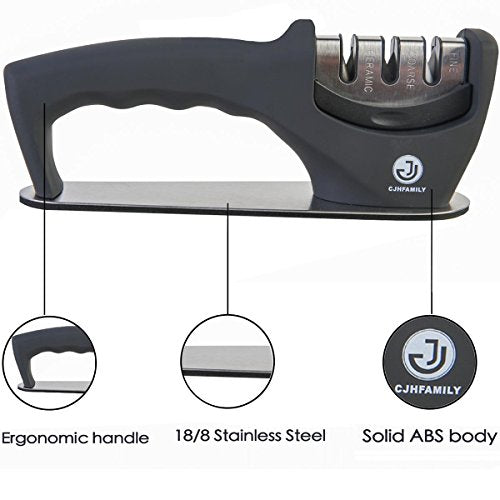  Knife Sharpener For Straight Knives - 3 Stage Diamond Coated Sharpening Wheel System