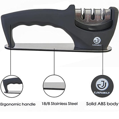  Knife Sharpener For Straight Knives - 3 Stage Diamond Coated Sharpening Wheel System