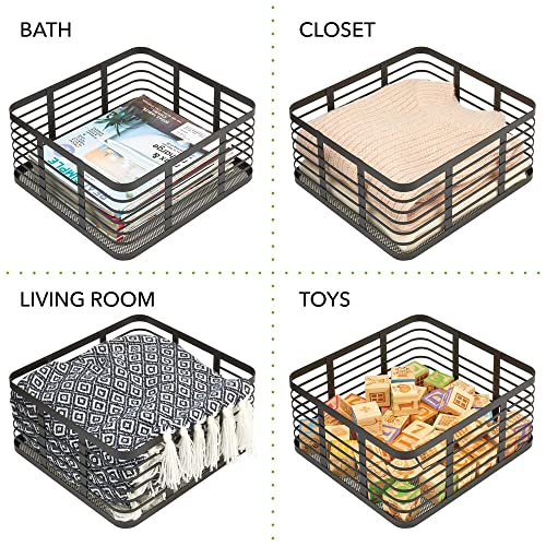  Steel Metal Wire Kitchen Food Storage Organizer Bin Basket For Pantry Organization - Wired Farmhouse Basket With Handle For Shelves - Carson Collection - 6 Pack, Matte Black