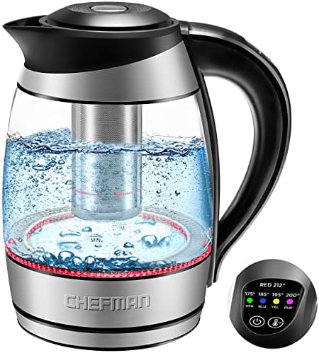  Electric Glass Kettle, Fast Boiling W/ LED Lights, Auto Shutoff & Boil Dry Protection, Cordless Pouring, BPA Free, Removable Tea Infuser, 1.8 Liters, Stainless Steel