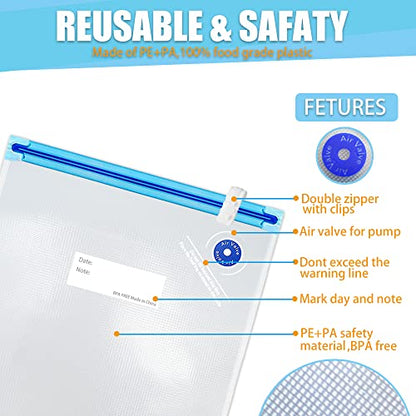  Sous Vide Bags 20pcs 8.3x8.7in/21x22cm BPA Free Reusable Vacuum Sealer Bags Keep Food Fresh