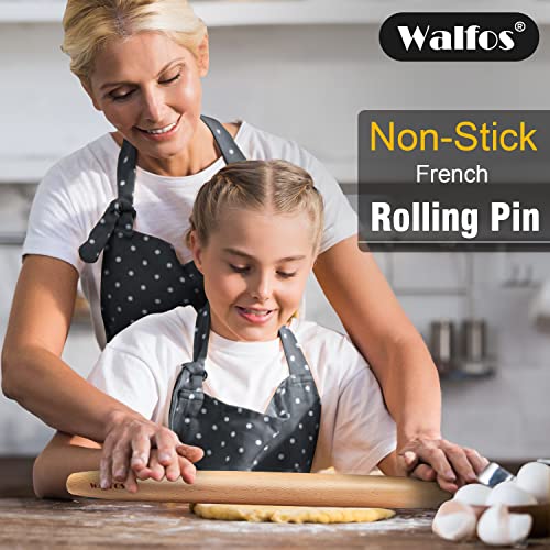  ALFOS French Rolling Pin Dough Roller For Baking Pizza Dough, Pie And Cookie Beech Wood Rolling Pin（15.7 Inch）