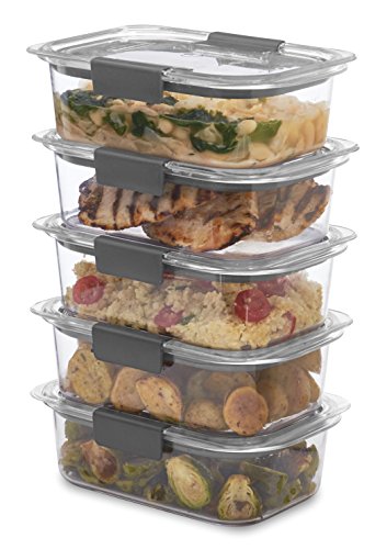 Rubbermaid Leak-Proof Brilliance Food Storage Set | 9.6 Cup Plastic Containers With Lids, 2-Pack, Clear & Brilliance Food Storage Container, BPA Free Plastic, Medium, 3.2 Cup, 5 Pack, Clear