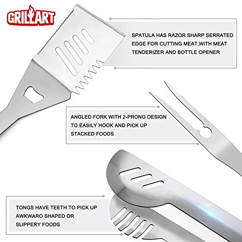  BBQ Grill Utensil Tools Set Reinforced BBQ Tongs 19-Piece Stainless-Steel Barbecue Grilling Accessories With Aluminum Storage Case -Complete Outdoor Grill Kit For Dad, Birthday Gift For Man