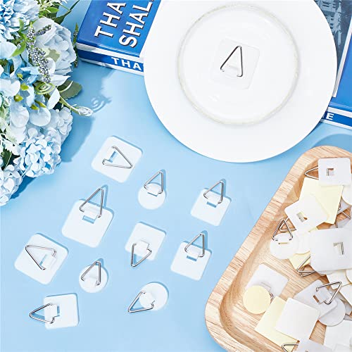  60 Pack Invisible Adhesive Plate Hanger Set Vertical Plate Holders For The Wall 3 Shape Square Round Adhesive Hanger Hooks For Plate Pictures Wall Art Decor