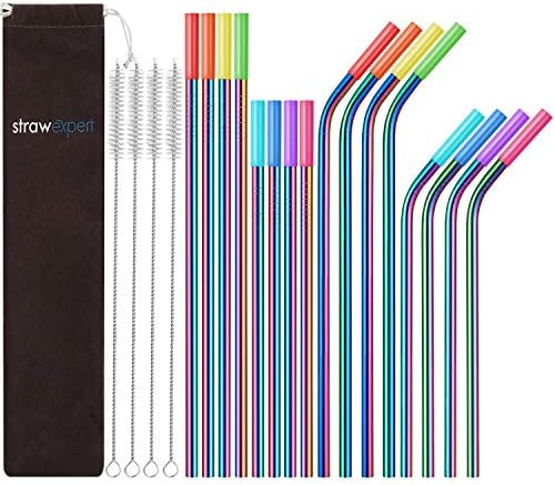  Set Of 16 Reusable Stainless Steel Straws With Travel Case Cleaning Brush Silicone Tips Eco Friendly Extra Long Metal Straws Drinking For 20 24 30 Oz Tumbler