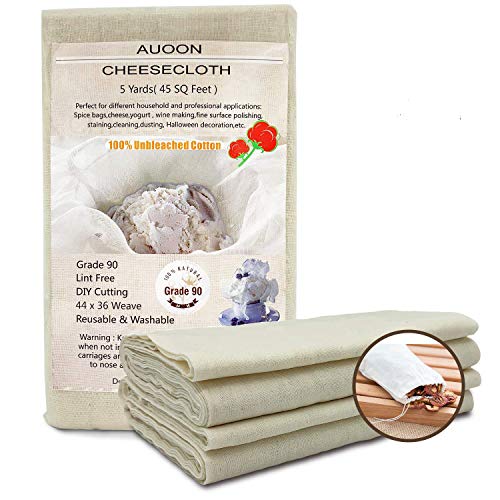  Uoon Grade 90 Cheesecloth, Reusable 100% Unbleached Cotton Fabric, 5 Yards 45 Square Feet Ultra Fine Muslin Cloths For Filter,Butter, Cooking, Strainer, Baking, Steaming