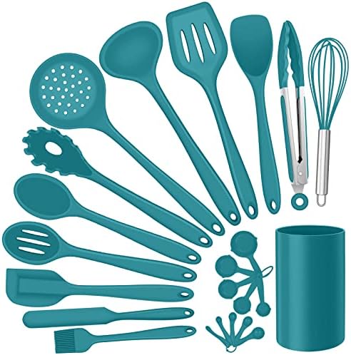  Silicone Cooking Utensils Set, E-far 7-Piece Black Heat Resistant Kitchen Utensils Set, Kitchen Nonstick Tools Spatula Ladle Spoon Pasta Server For Non-stick Cookware, Non-Toxic & Dishwasher Safe