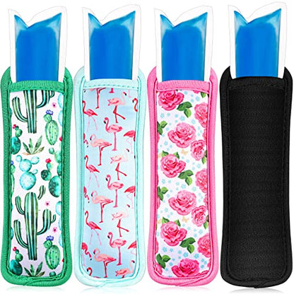  Ice Cream Bar Insulator Sleeves Reusable Freezer Pop Holders Antifreezing Sleeves Ice Cream Bar Holder Bags Multi Pattern Ice Cream Bar Bag For Kids (Cute Pattern,16 Pieces)