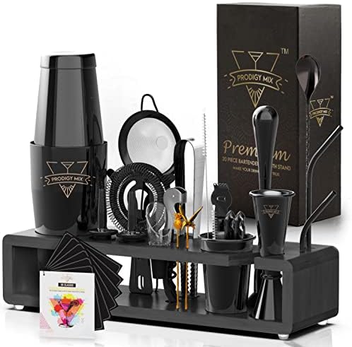  The Complete Mixology Bartender Kit 20-Piece Boston Cocktail Shaker Set - Premium Bar Accessories & Tools Set, Bonus Velvet Bag & Recipe Cards, Stainless Steel Drink Mixer (Gunmetal-Black, 20-Piece)
