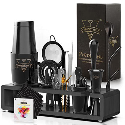  The Complete Mixology Bartender Kit 20-Piece Boston Cocktail Shaker Set - Premium Bar Accessories & Tools Set, Bonus Velvet Bag & Recipe Cards, Stainless Steel Drink Mixer (Gunmetal-Black, 20-Piece)