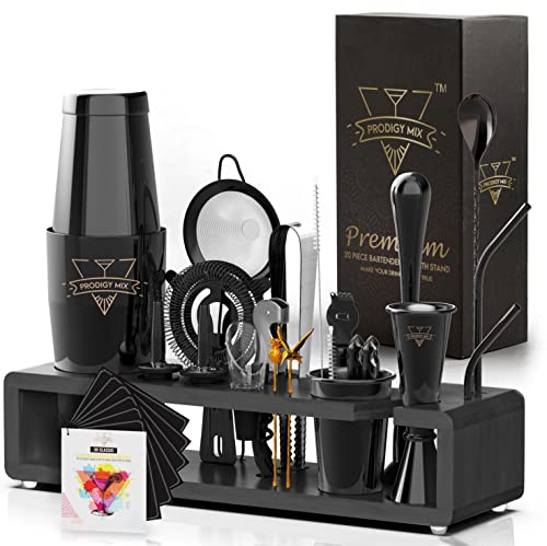  The Complete Mixology Bartender Kit 20-Piece Boston Cocktail Shaker Set - Premium Bar Accessories & Tools Set, Bonus Velvet Bag & Recipe Cards, Stainless Steel Drink Mixer (Gunmetal-Black, 20-Piece)