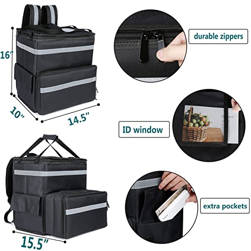  Insulated Pizza Delivery Bag, Food Delivery Backpack, Thermal Backpack For Food Transport,Leak-Proof Soft Sided Cooler Grocery Backpack For Take Out (Black)