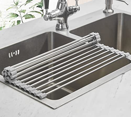  Roll Up Dish Drying Rack Over The Sink Dish Drying Rack Dish Rack Over Sink Rolling Rack Dish Racks For Kitchen Counter (11.8''Wx17.8''L, Warm Grey)