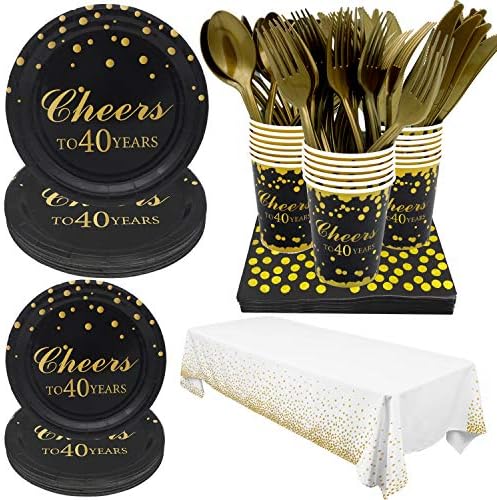  60th Birthday Party Supplies -Serves 20-142 PCS Disposable Tableware Set,Includes Table Cover,Dinner Plates,Dessert Plates,Cups,Napkins,Forks,Knives And Spoons For 60 Years Anniversary Party