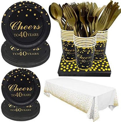  60th Birthday Party Supplies -Serves 20-142 PCS Disposable Tableware Set,Includes Table Cover,Dinner Plates,Dessert Plates,Cups,Napkins,Forks,Knives And Spoons For 60 Years Anniversary Party