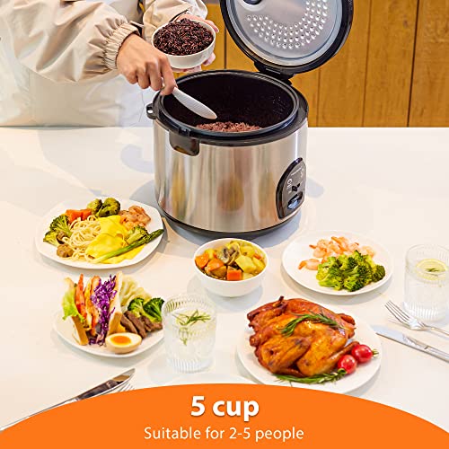  OOSUM Electric Rice Cooker With One Touch For Asian Japanese Sushi Rice, 5-cup Uncooked/10-cup Cooked, Fast&Convenient Cooker With Steamer, Stainless Steel Housing And Auto Warmer